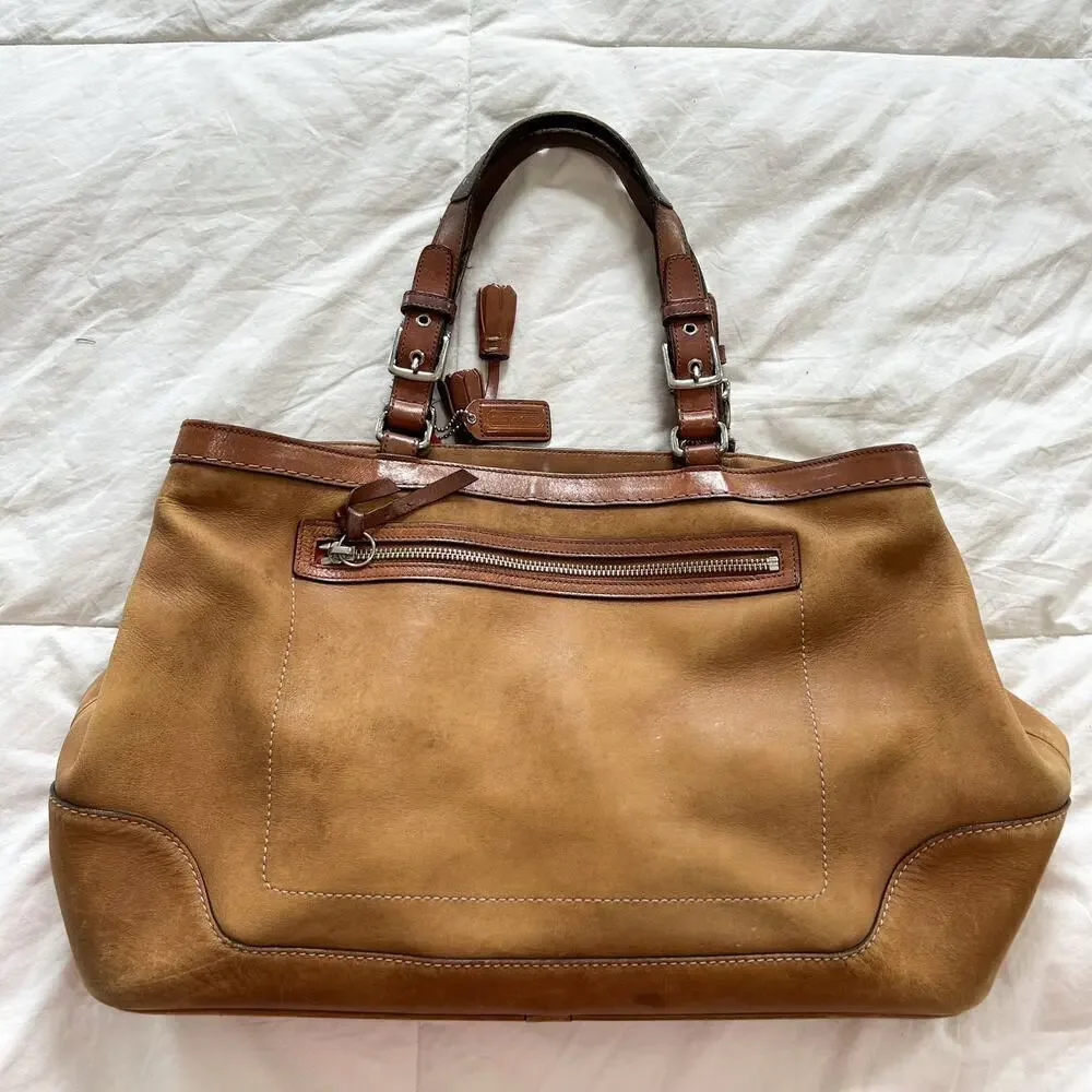 Vintage Y2K Authentic Coach Legacy Carryall Large Tan Beige Leather Tote Bag